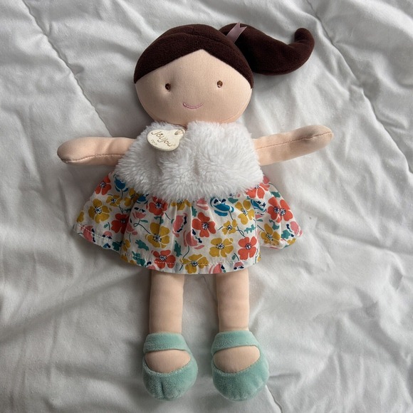 JoLiJou Paris Demoiselle 12" Plush Doll Floral Dress Spring Teal Shoes Pony Tail - Picture 1 of 6